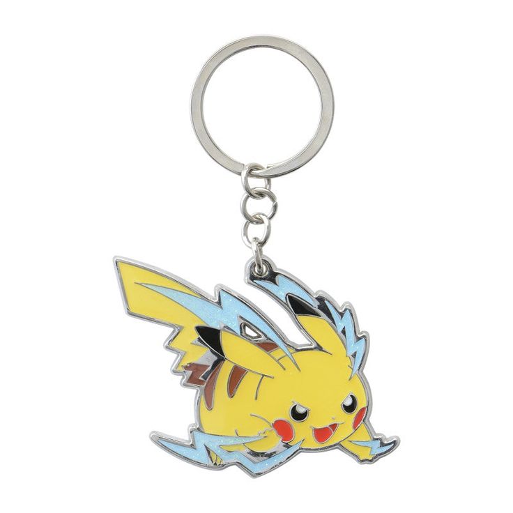 a pokemon keychain with a pikachu on it's back end