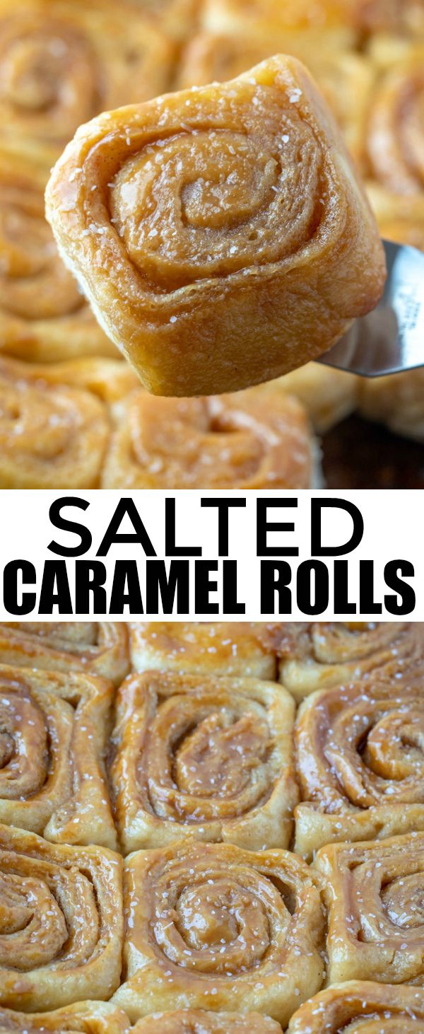 a close up view of salted caramel rolls