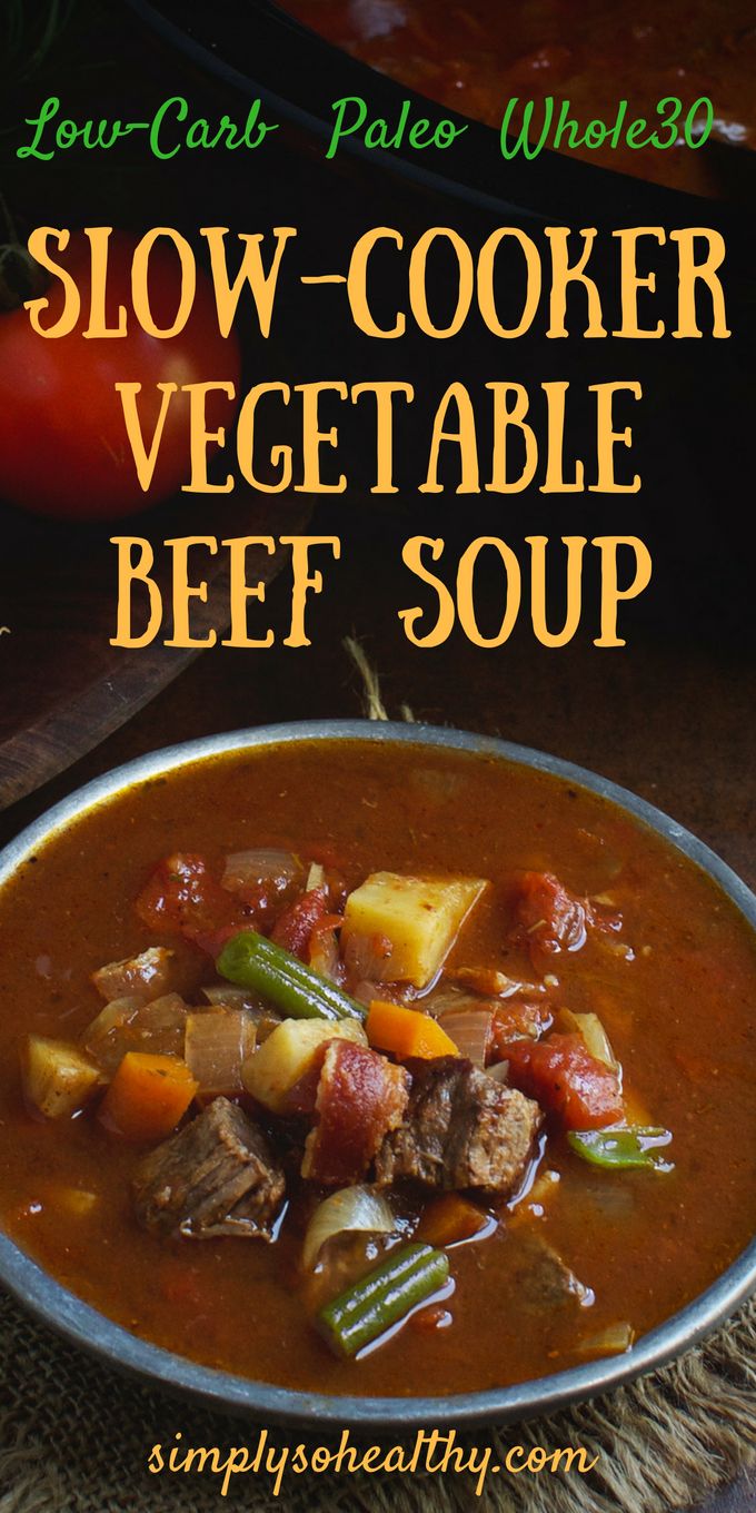 slow cooker vegetable beef soup in a bowl