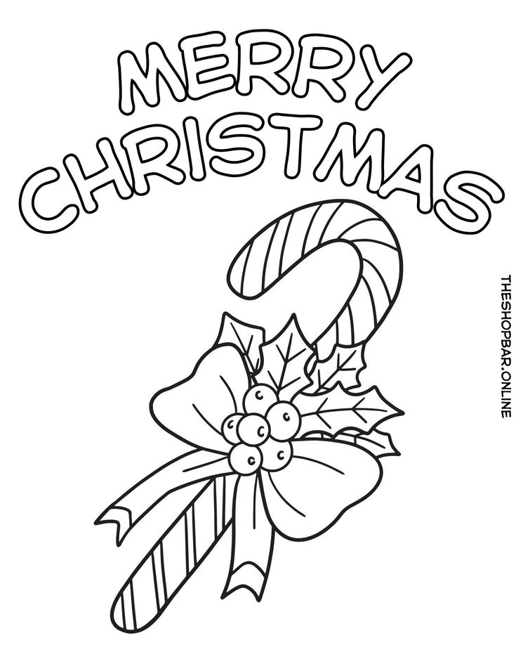 merry christmas coloring page with candy cane