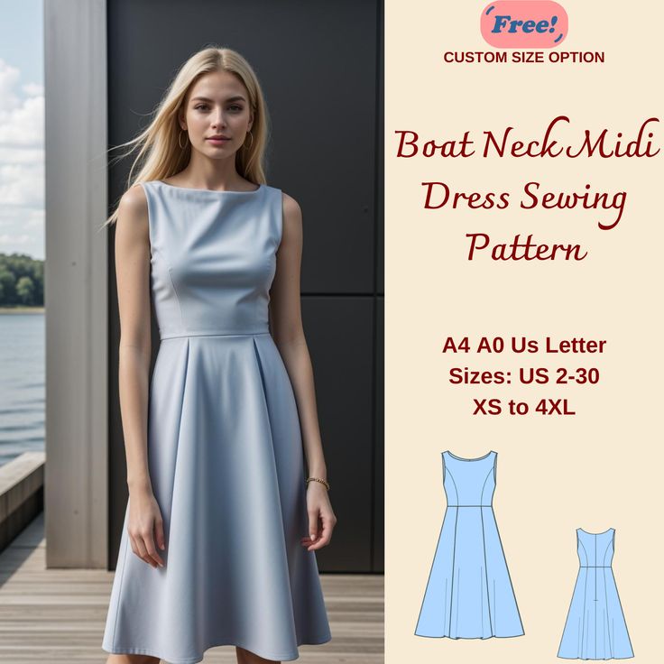 the boat neck dress sewing pattern is available in sizes xs to 4xl