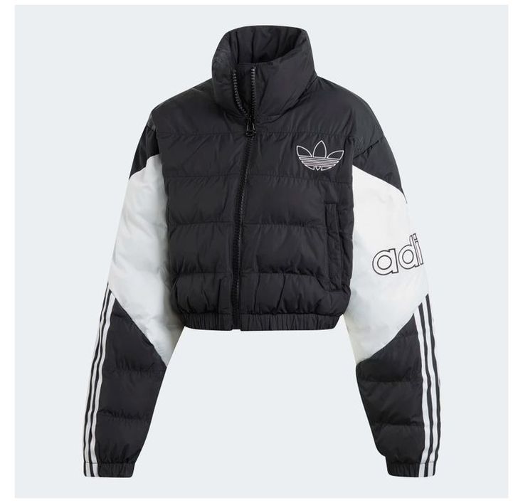 Adidas Puffer Jacket, Kpop Closet, Nasa Clothes, Expensive Stuff, Puffer Jacket Outfit, Sports Clothes, Cropped Puffer Jacket, Adidas Crop, Sports Style