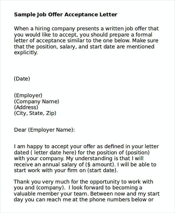 a sample job offer letter is shown in this image, it appears to be the cover letter