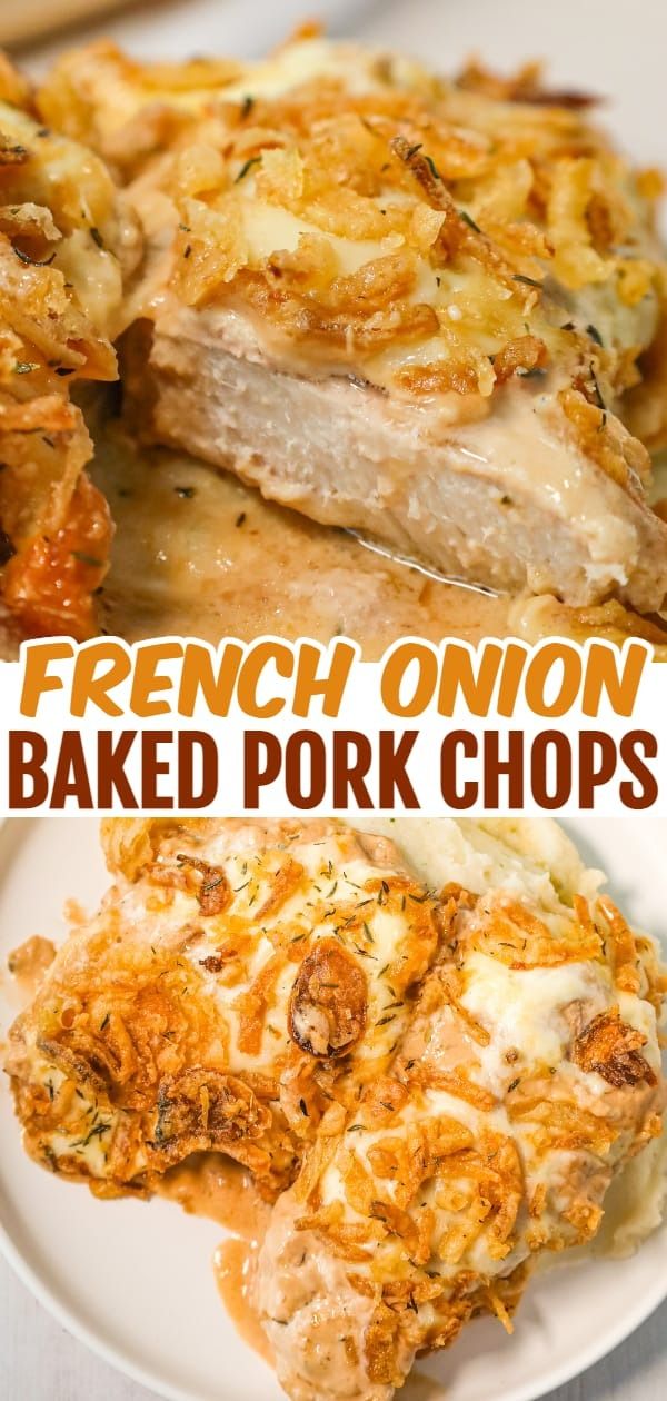 this is an image of french onion baked pork chops