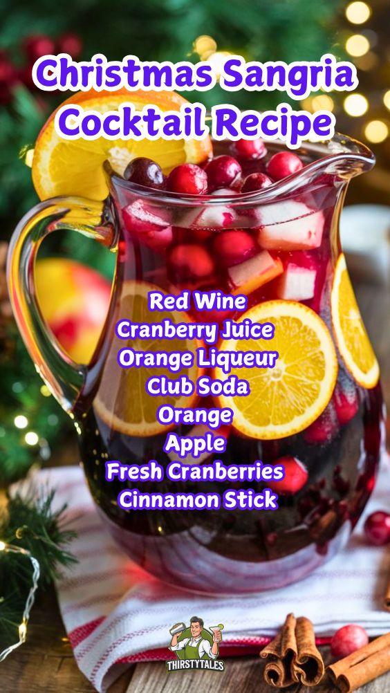 christmas sangria cocktail recipe with cranberry juice, orange soda and apple cinnamon sticks