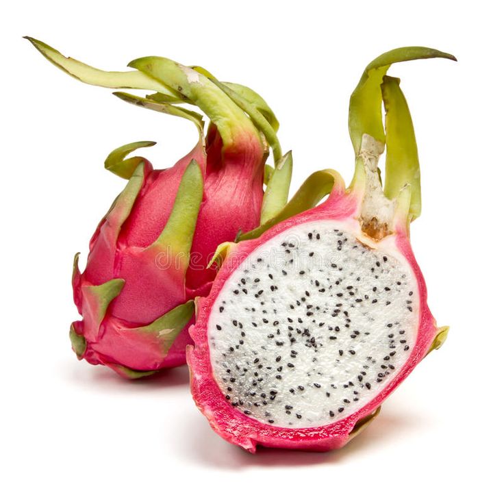 the dragon fruit is cut in half and ready to be eaten