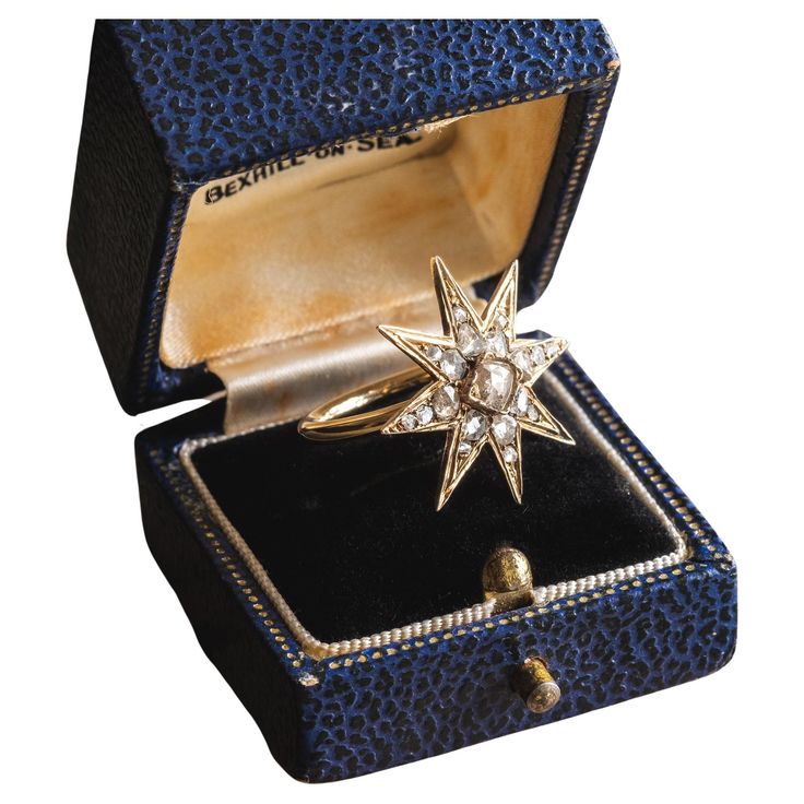 This exceptional piece is an original Georgian brooch circa 1813 that we have transformed into a stunning cocktail ring. The Star Ring features 19 Old Cut diamonds and a new round 9ct gold band. Celestial symbols were prominent in Georgian jewellery, as the late 18th Century was a time of great astronomical discovery. The Diamond Star ring exemplifies our timeless fascination with the firmament. Ring size US 5.5 Georgian Jewelry, Vintage Fans, Vintage Star, Diamond Star, Star Ring, Cocktail Ring, Cocktail Rings, The Star, Gold Bands