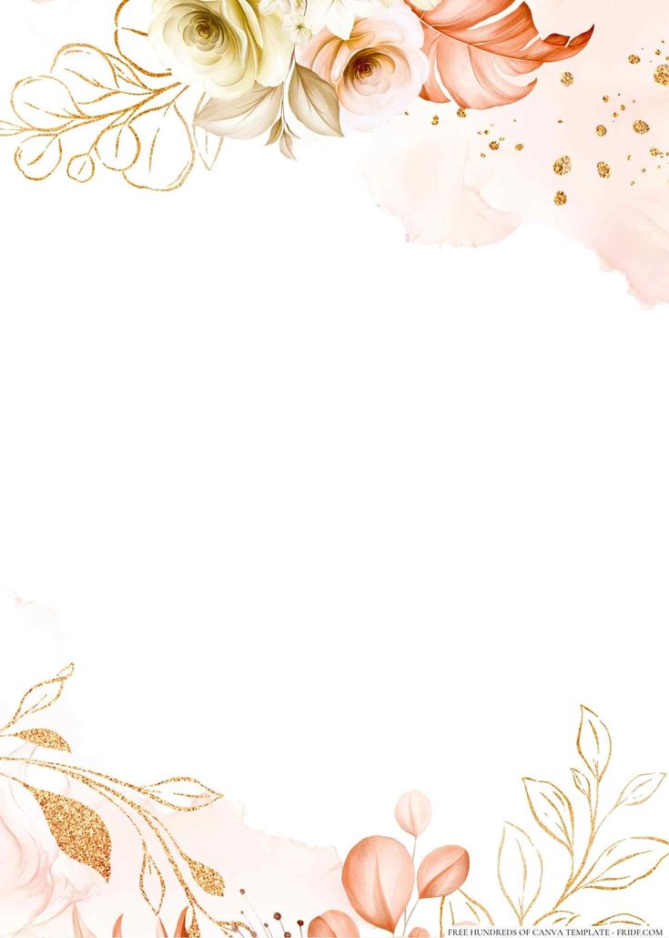 an artistic floral background with gold and pink flowers on it's side, in the middle