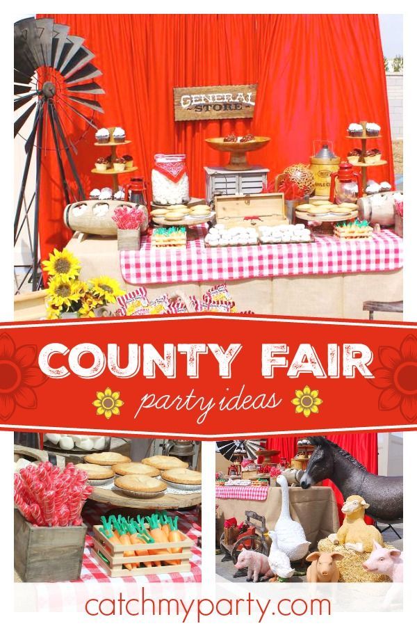 an image of a country fair party with lots of food and desserts on the table