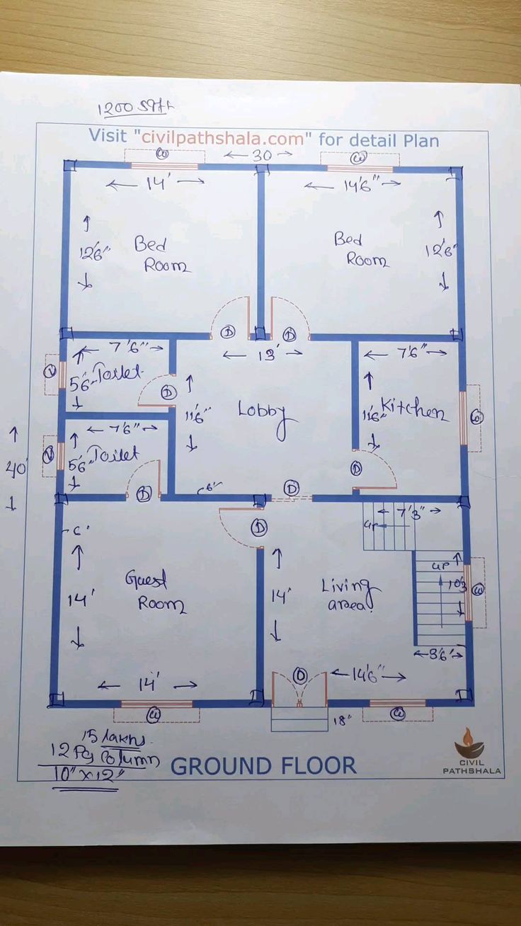 a blueprint shows the ground plan for a house