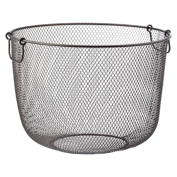 a metal wire basket with handles