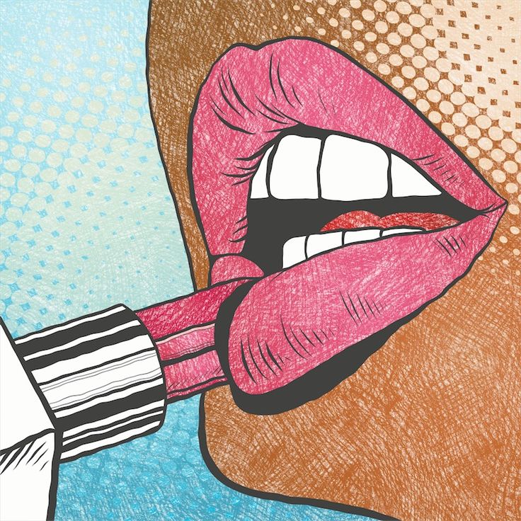 a drawing of a woman's mouth holding a pencil