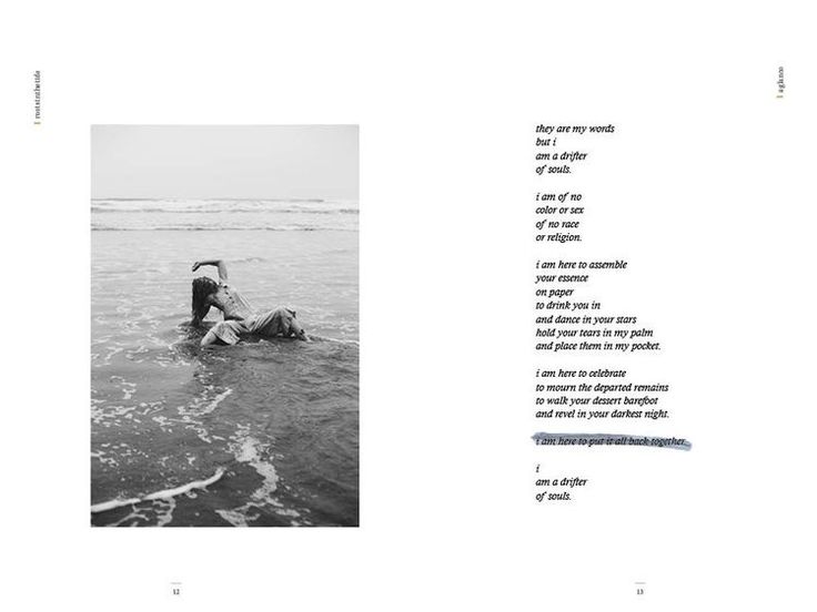 an open book with a black and white image of a person sitting in the water