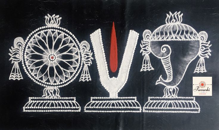 an image of some art work on the side of a blackboard with red and white designs