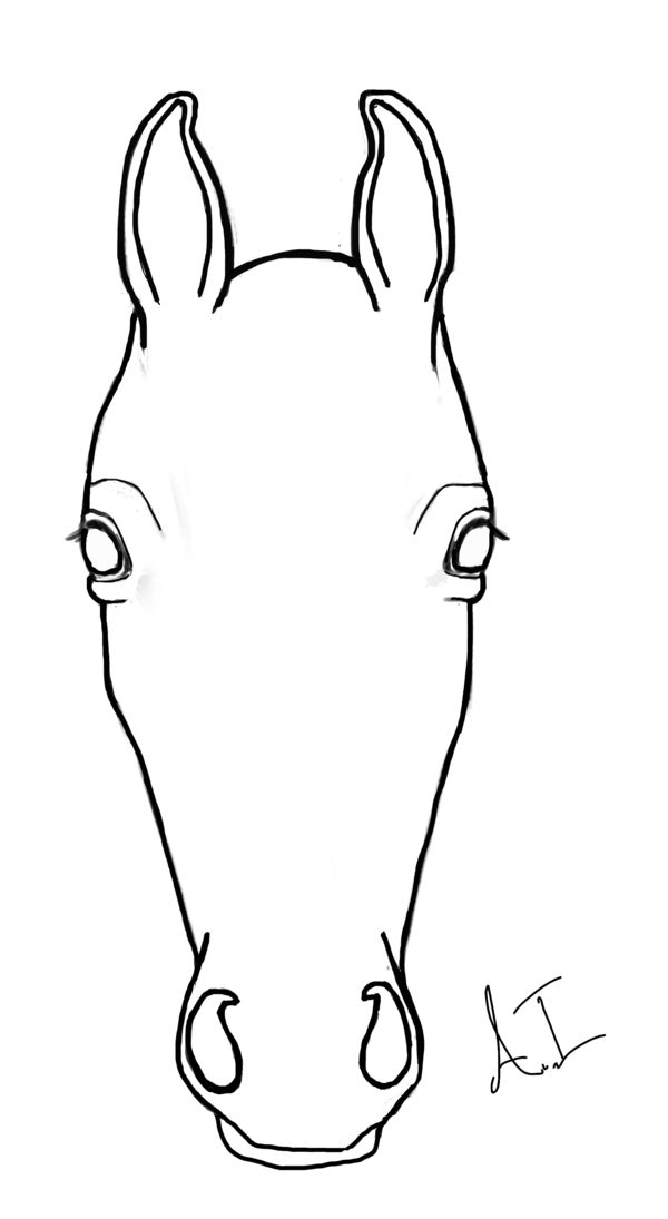 the outline of a horse's head is shown in black and white, with one eye