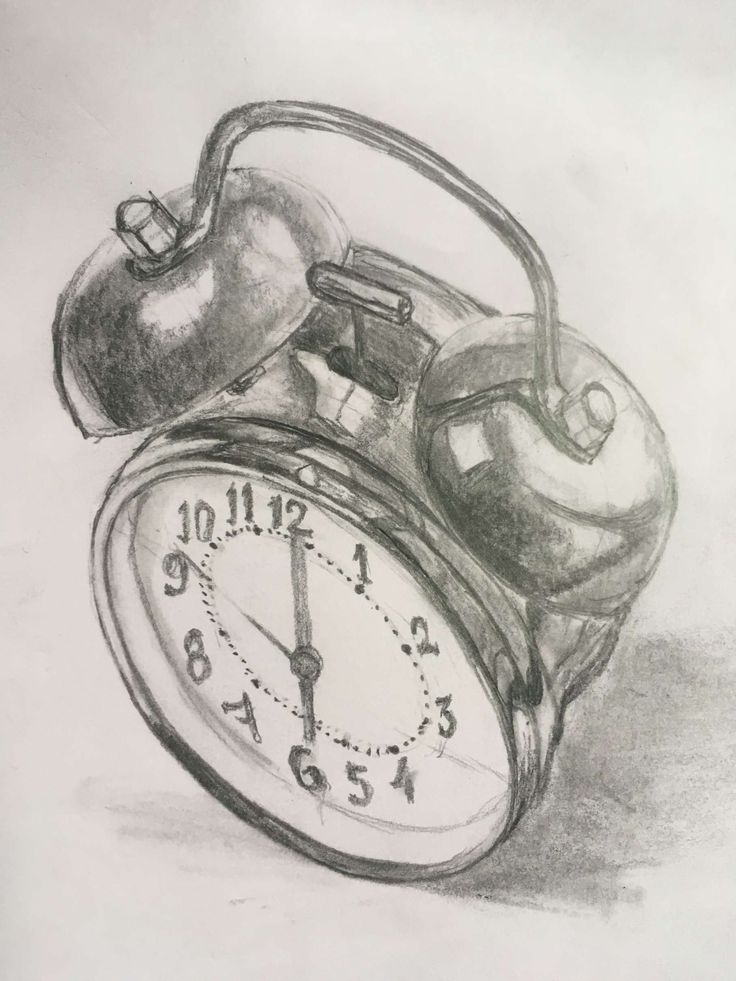 a pencil drawing of an alarm clock