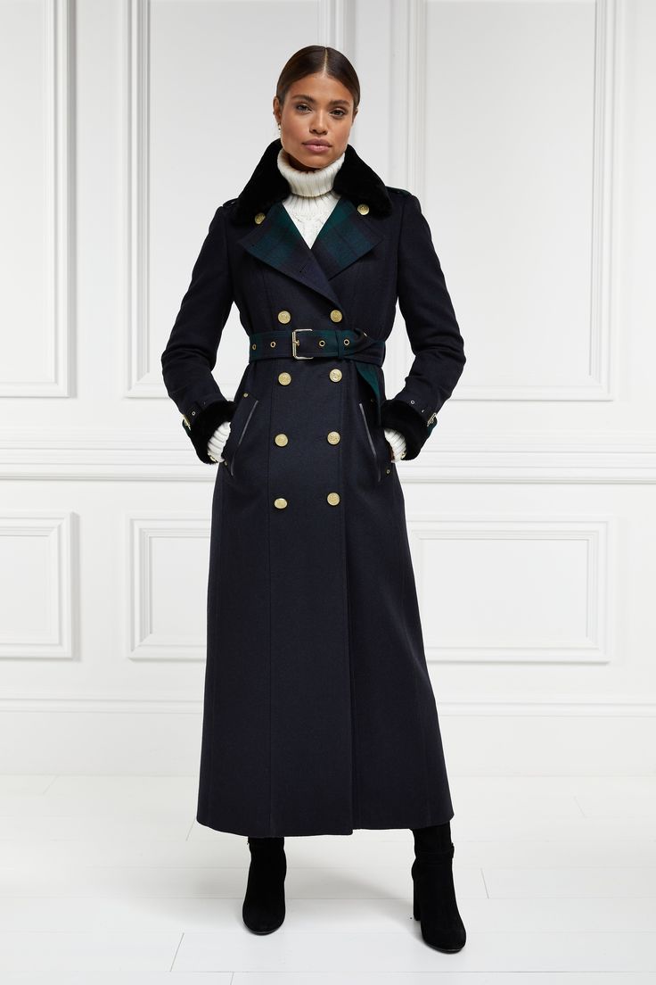 Gold Label Trench (Soft Navy Blackwatch) Fall Coat Outfit, Womens Fall Coats, Tweed Outfit, Trelise Cooper, Holland Cooper, Trench Coat Outfit, Wool Trench Coat, British Outfits, Elegant Fall