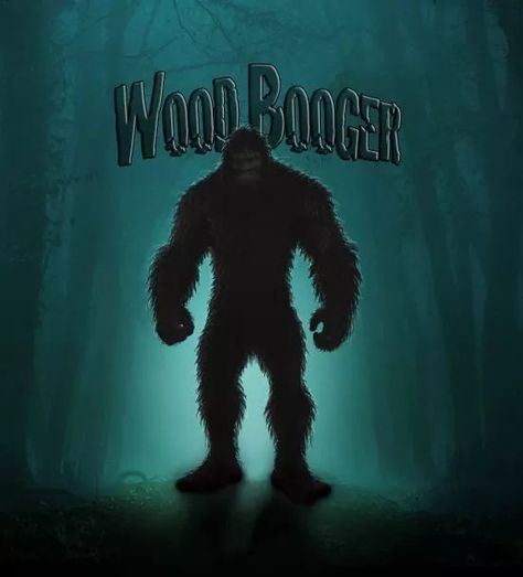 a bigfoot standing in front of a forest with the word wood bogger on it