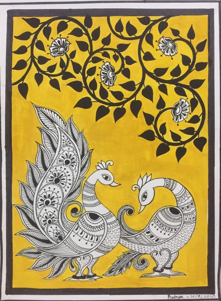 an intricately designed painting on yellow paper