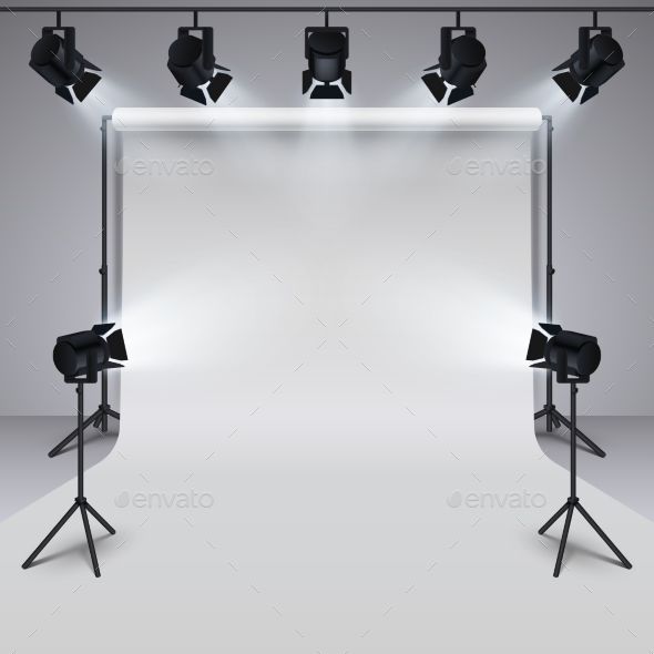 an empty photo studio with spotlights and lighting equipment - miscellaneous objects / objects illustrations