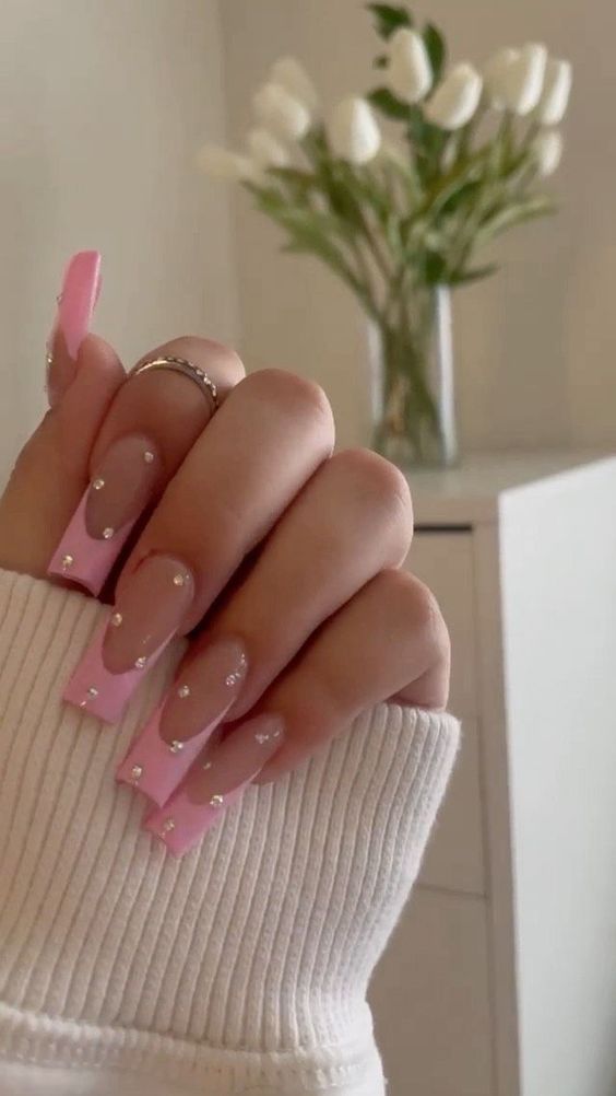 Pink Nails - Acrylic nails coffin short, Pink acrylic nails Nail Ideas Stones, Ideas Uñas Acrilicas, Cute Simple Acrylic Nails, Square Acrylics, Colorful Nails, French Tip Acrylic Nails, Long Acrylic Nails Coffin, Acrylic Nails Coffin Pink, Long Square Acrylic Nails