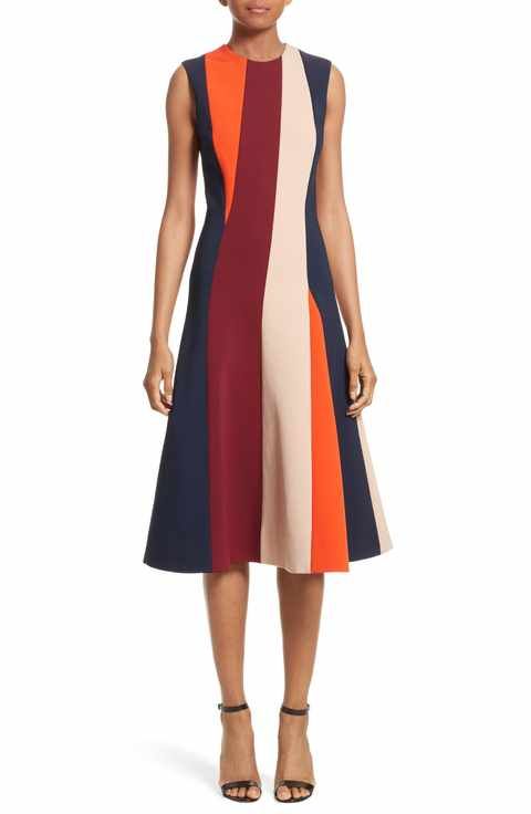 Formal Dresses Summer, Beckham Style, Victoria Beckham Style, Quarter Sleeve Dress, Panel Dress, Midi Short Sleeve Dress, Dresses Summer, Colorblock Dress, Ladies Dress Design