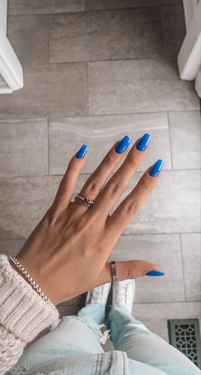 Blue Nails Ballerina Shape, Royal Blue Beach Nails, Royal Blue Coffin Acrylic Nails, Electric Blue Nails Acrylic, Blue Ballerina Nails, Royal Blue Chrome Nails, Electric Blue Nails Design, Royal Blue Almond Nails, Blue Hoco Nails