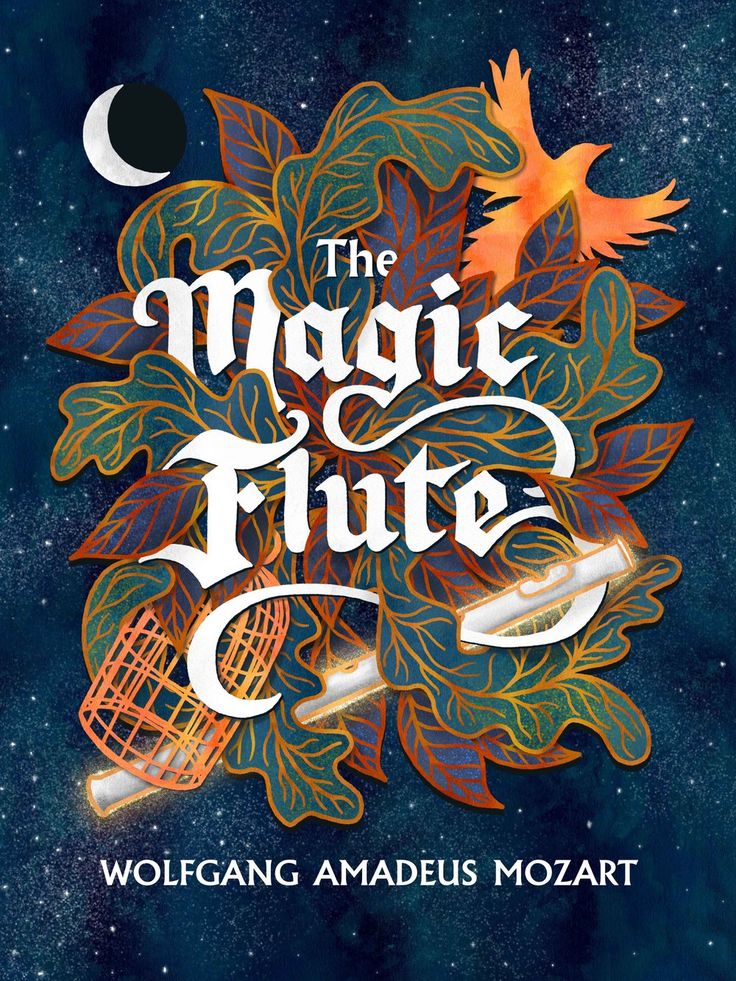 the magic flute book cover with an image of a bird and leaves on top of it