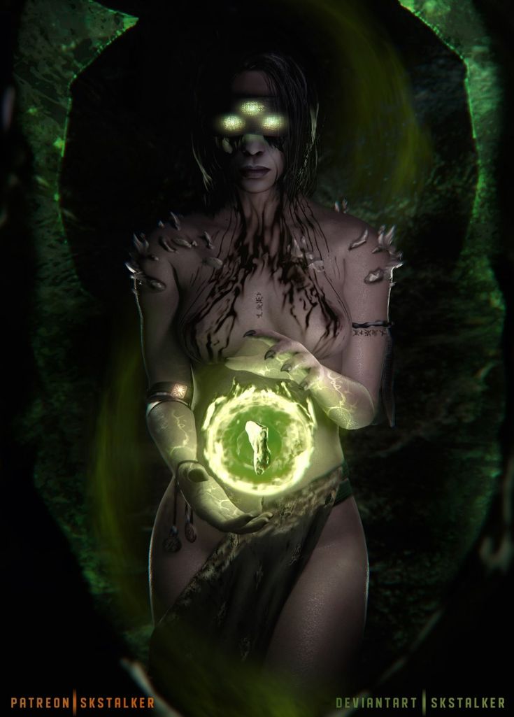 a woman holding a glowing green object in her hands