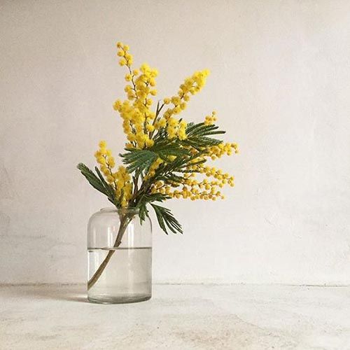 a glass vase with yellow flowers in it