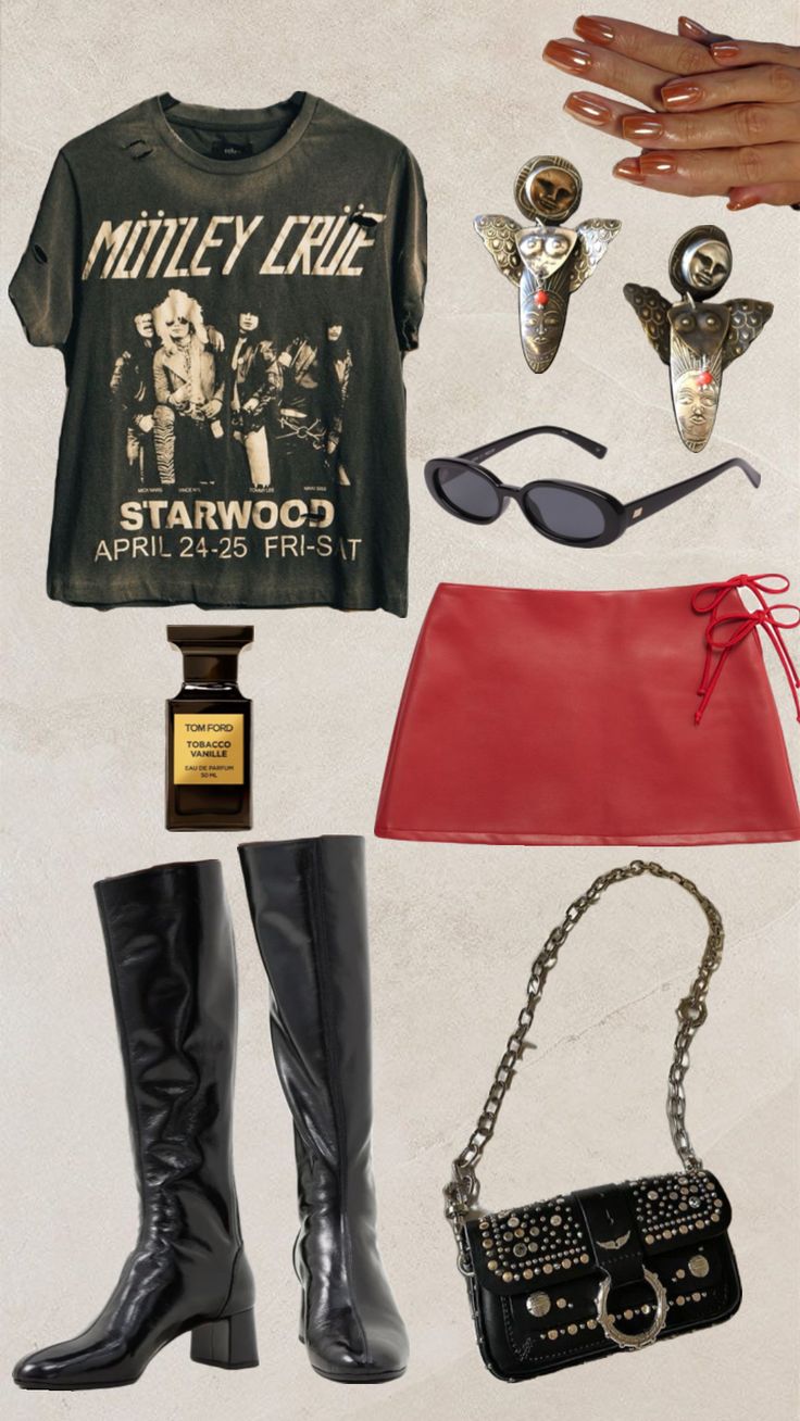 Edgy Nye Outfit, Im With The Band Outfit, Rock Show Outfit, Rock And Roll Aesthetic Outfit, Rock Star Outfit Women, Band Tshirt Outfit, Celestial Outfit, Gig Outfits, Rock Chic Outfits