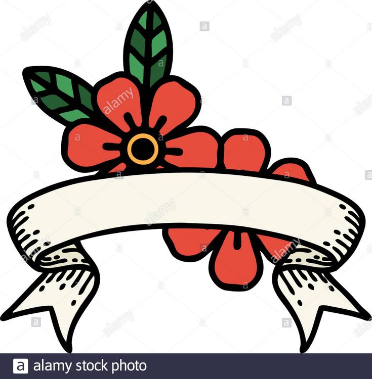 an image of a flower with ribbon and banner on white background stock photo - illustration