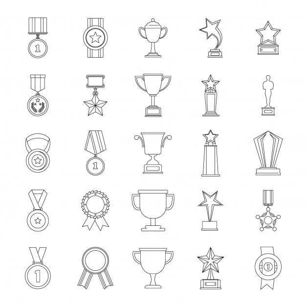 the different awards and trophies icons are shown in this set, including one award cup, two