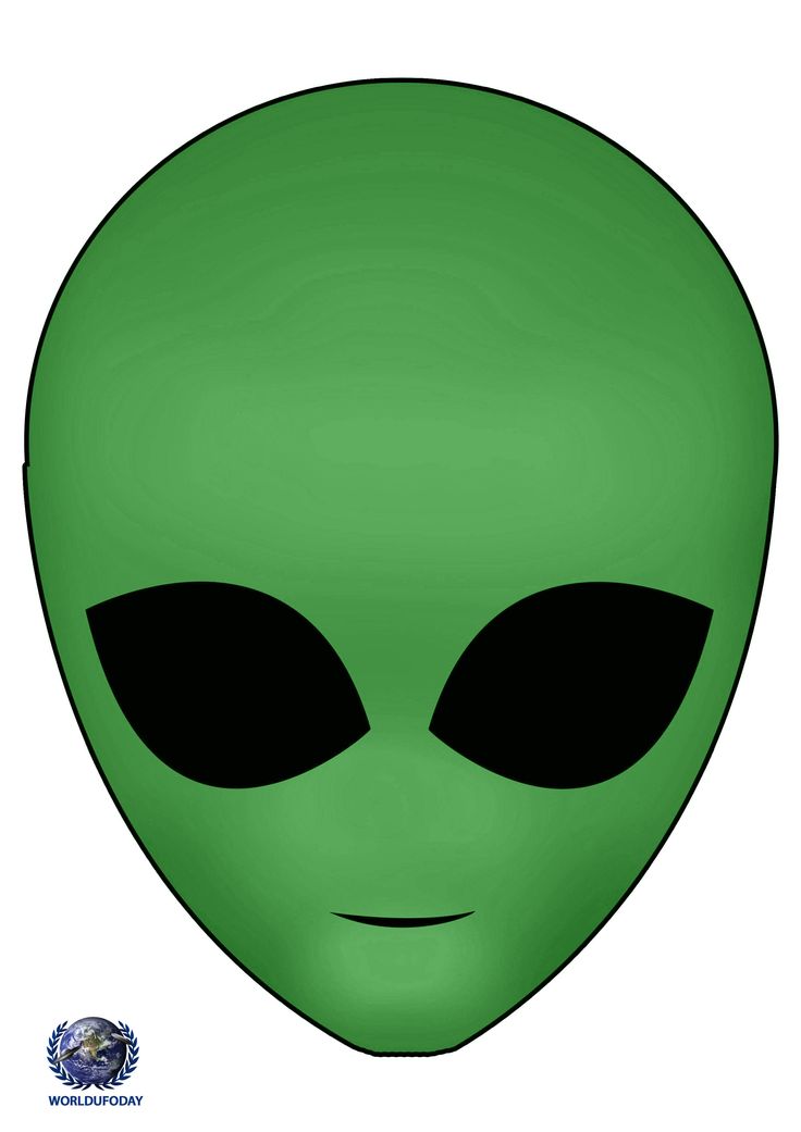 an alien head is shown with black eyes and no nose on the front of it