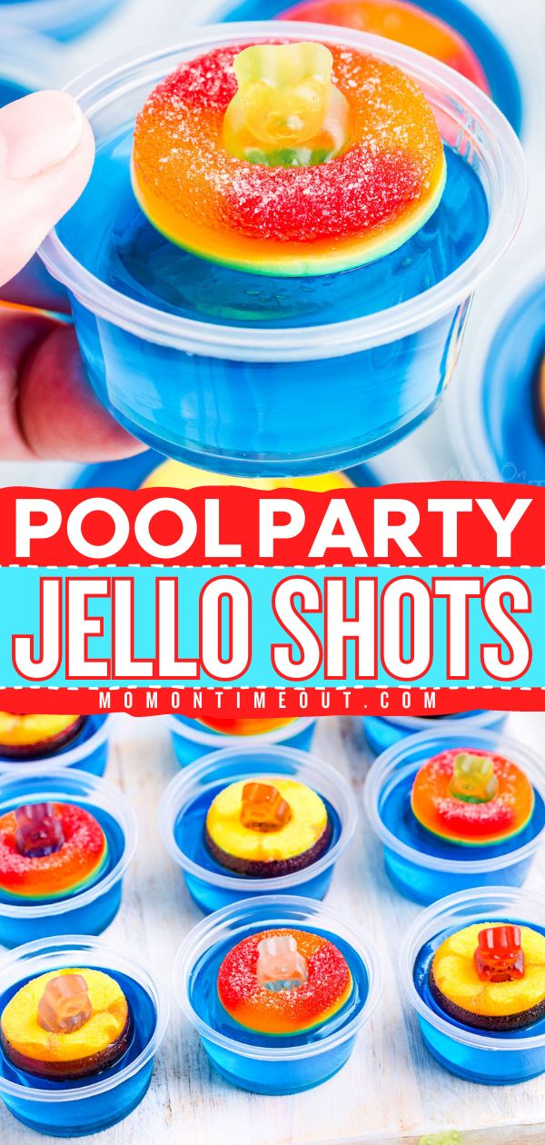 These Pool Party Jello Shots are the perfect way to dive into the summer season! These tasty jello shots are topped with adorable gummy bear floaties and are guaranteed to make a splash at your next BBQ or party! Lemon Jello Shots, Jello Flavors, Best Summer Cocktails, Gelatin Recipes, Shots Alcohol, Party Drinks Alcohol, Jello Shot Recipes, Jello Recipes, Summer Cocktail Recipes