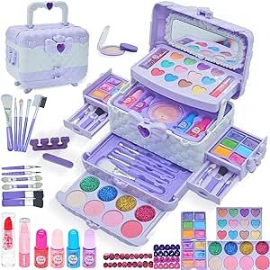 Kids Makeup Kit for Girl - 57PCS Kids Toys Make Up Set,Non Toxic & Washable Little Girls Toddler Toy,Princess Toys Play Makeup for Children Age 4-12 Years Old,Teen Christmas & Birthday Gifts (Purple) Kids Girl Toys, Makeup For Kids Girls Make Up, Toys For Girls Kids, Girls Toys 6-8, Kids Makeup Ideas, Barbie Makeup Kit, Kids Make Up Set, Kid Makeup, Toddler Makeup