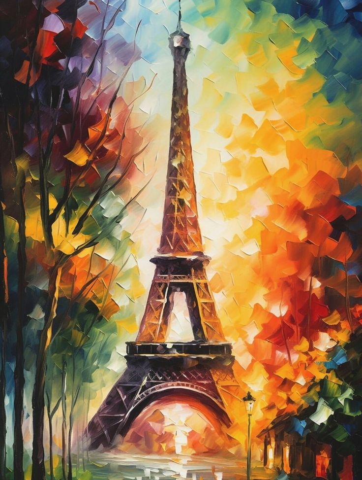 an oil painting of the eiffel tower in paris