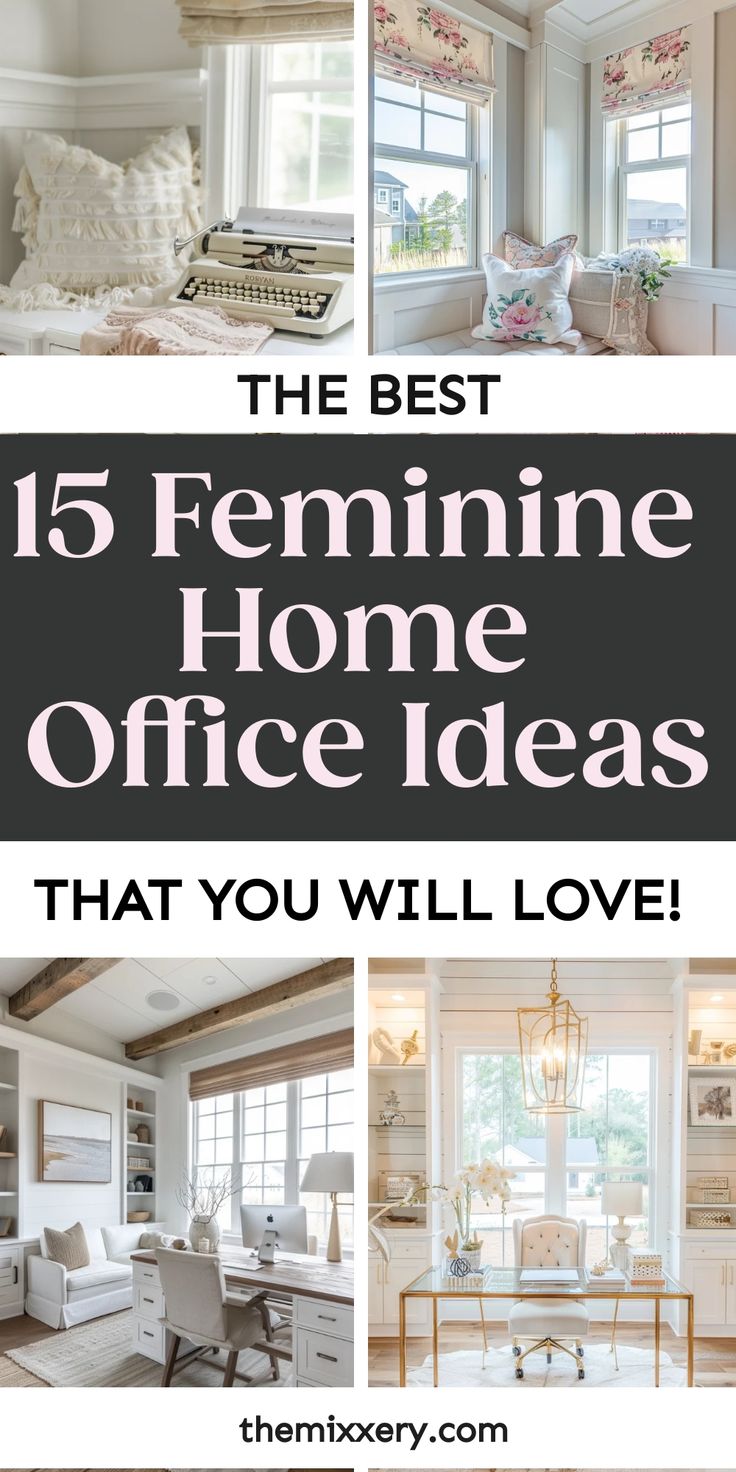 Elegant home office design ideas with a feminine touch featuring pastel colors, decorative pillows, and stylish desk setups. Feminine Home Office Classy, Womens Home Office, Feminine Home Office, Feminine Home Office Ideas, Feminine Office Decor, Chic Workspace, Feminine Home, Cozy Workspace, Cozy Environment