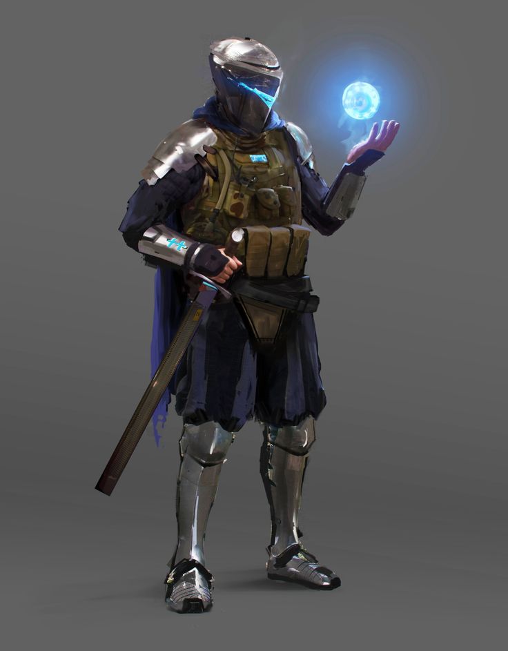 a man in armor holding a glowing orb