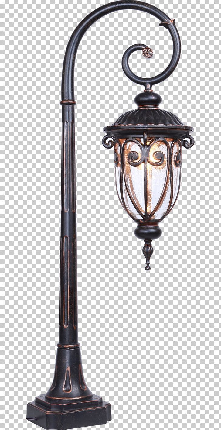 an old fashioned lamp post with a light fixture on the top and bottom, against a white background