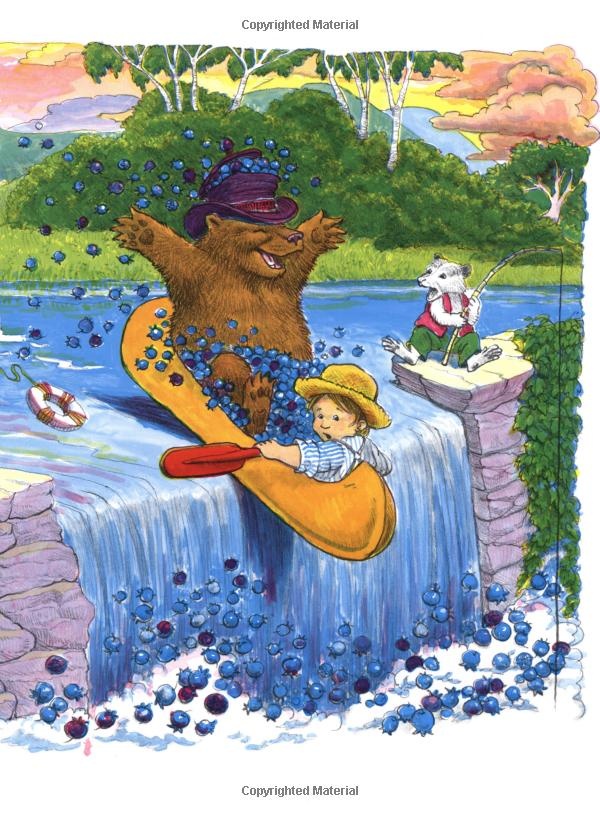 the bear and the boy are playing with each other in front of a water fall