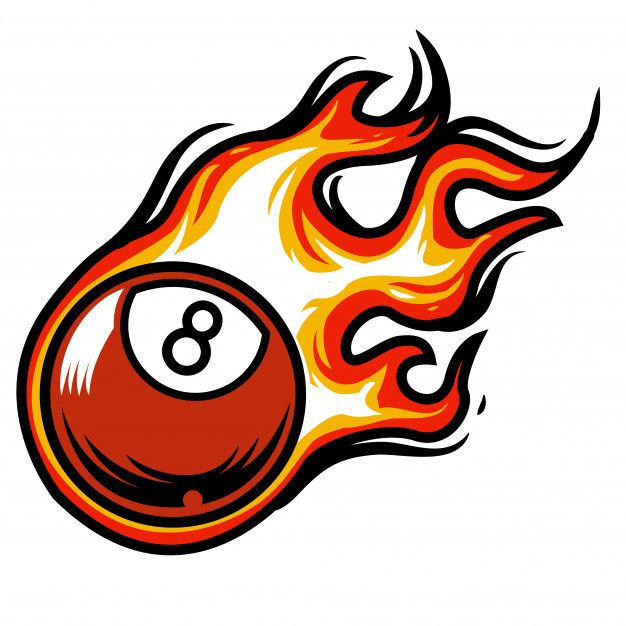 a flaming billiard ball with flames coming out of it's back and the number eight