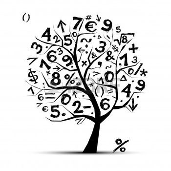 a tree with numbers and percentages in the form of a number, on a white background