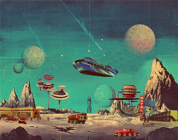 an image of a sci - fi scene with cars and spaceships in the sky