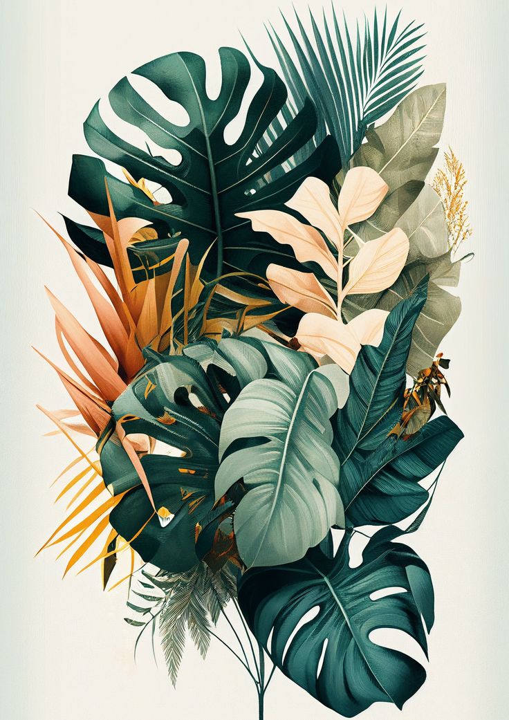 an illustration of tropical plants and leaves