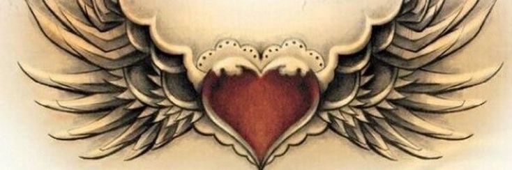 an artistic drawing of a heart with wings on it's back and the word love written in large letters