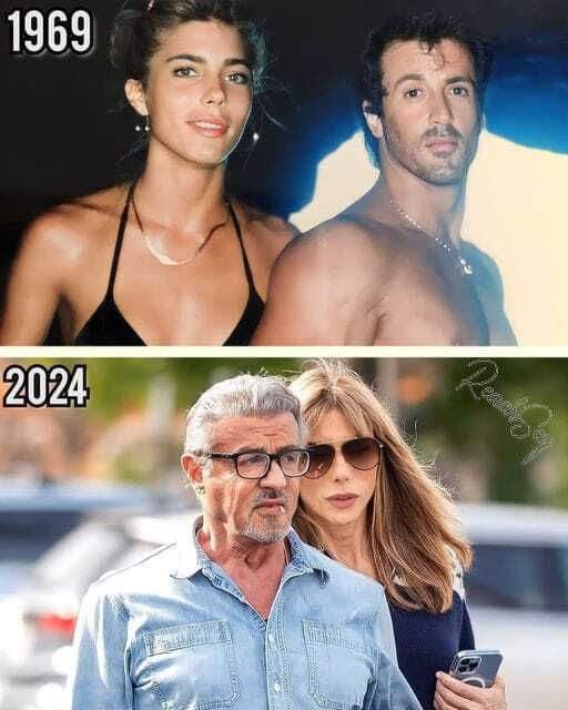 the before and after pictures of an older man and woman in swimsuits, one is