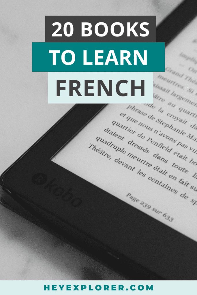 a kindle sitting on top of a table with the title 20 books to learn french