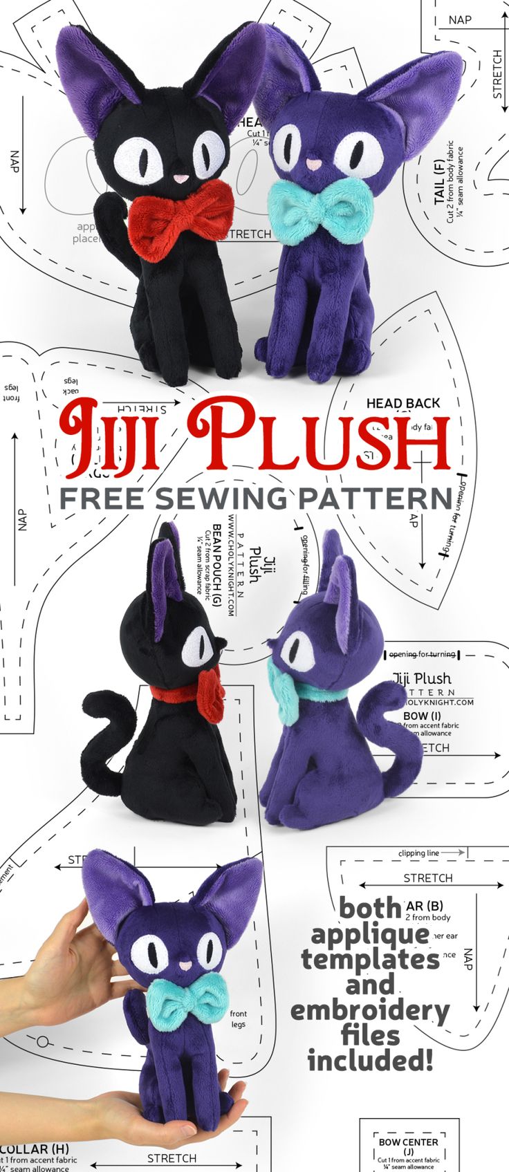 the instructions for how to make an adorable cat plushie sewing pattern with pictures and instructions