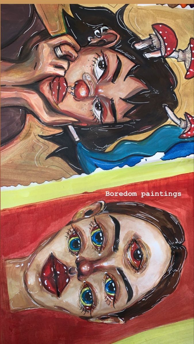 two paintings of people with different facial expressions